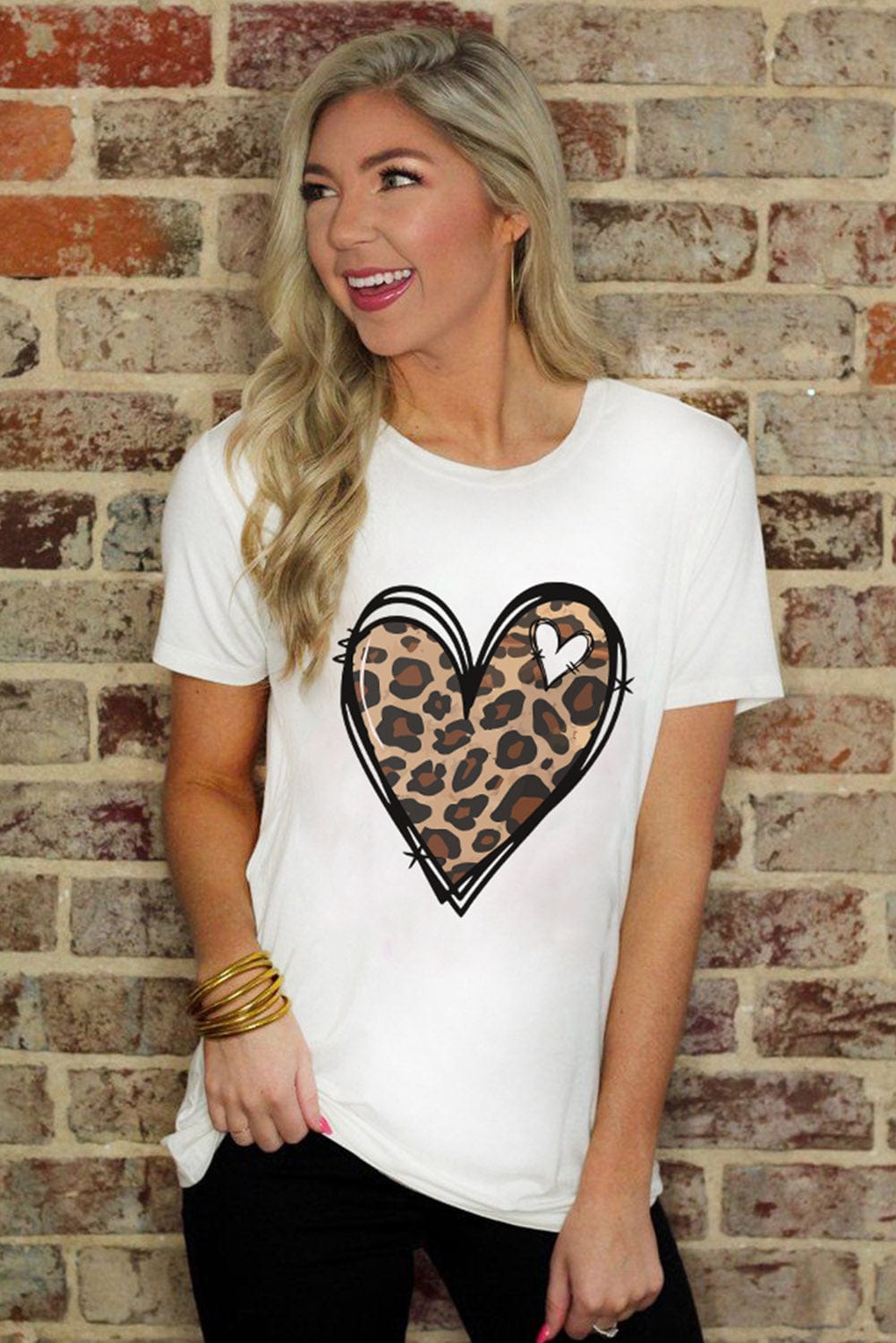 Leopard Heart Print White Western Valentine Tee