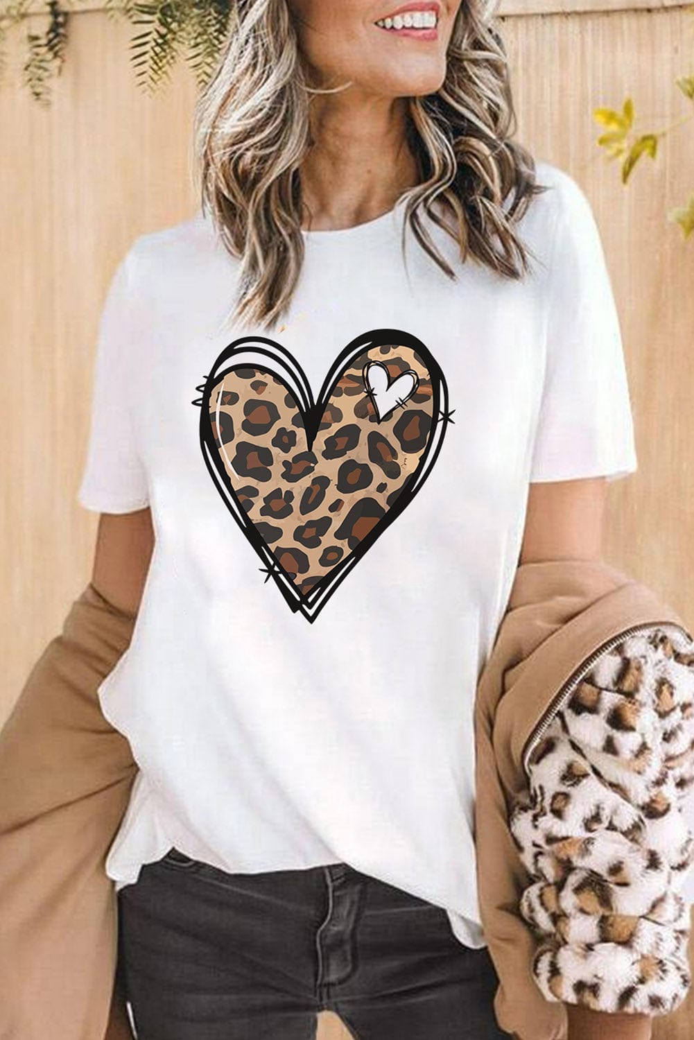 Leopard Heart Print White Western Valentine Tee