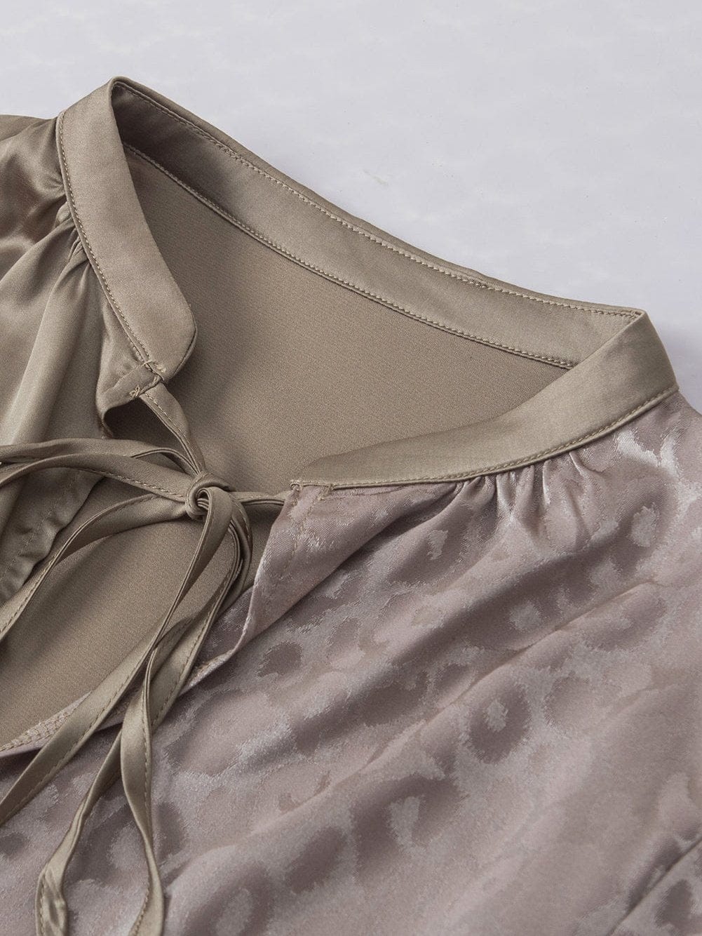 Leopard Jacquard Satin Blouse in Light French Beige