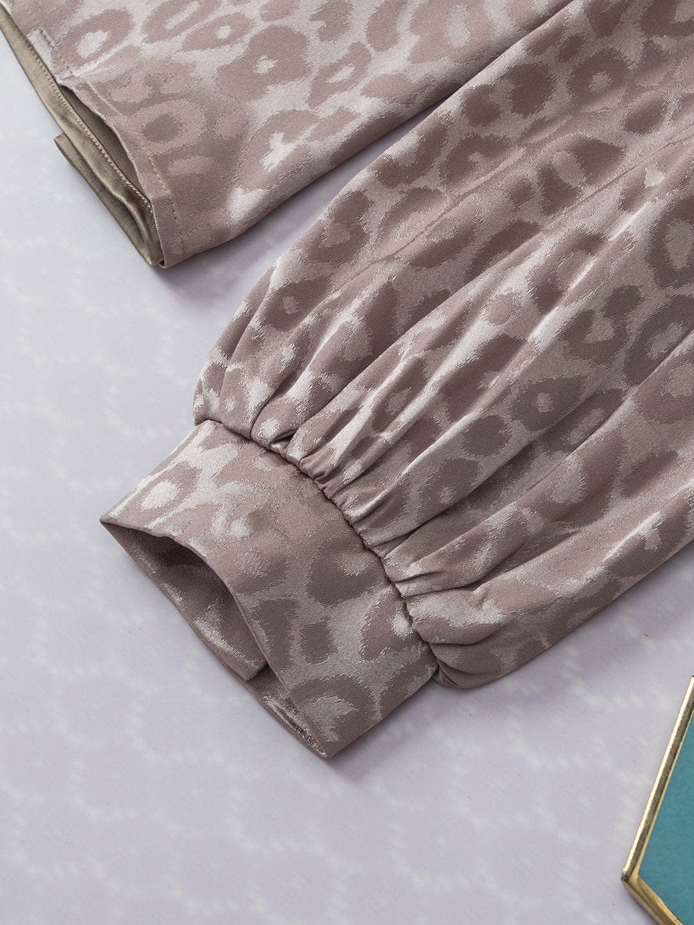 Leopard Jacquard Satin Blouse in Light French Beige