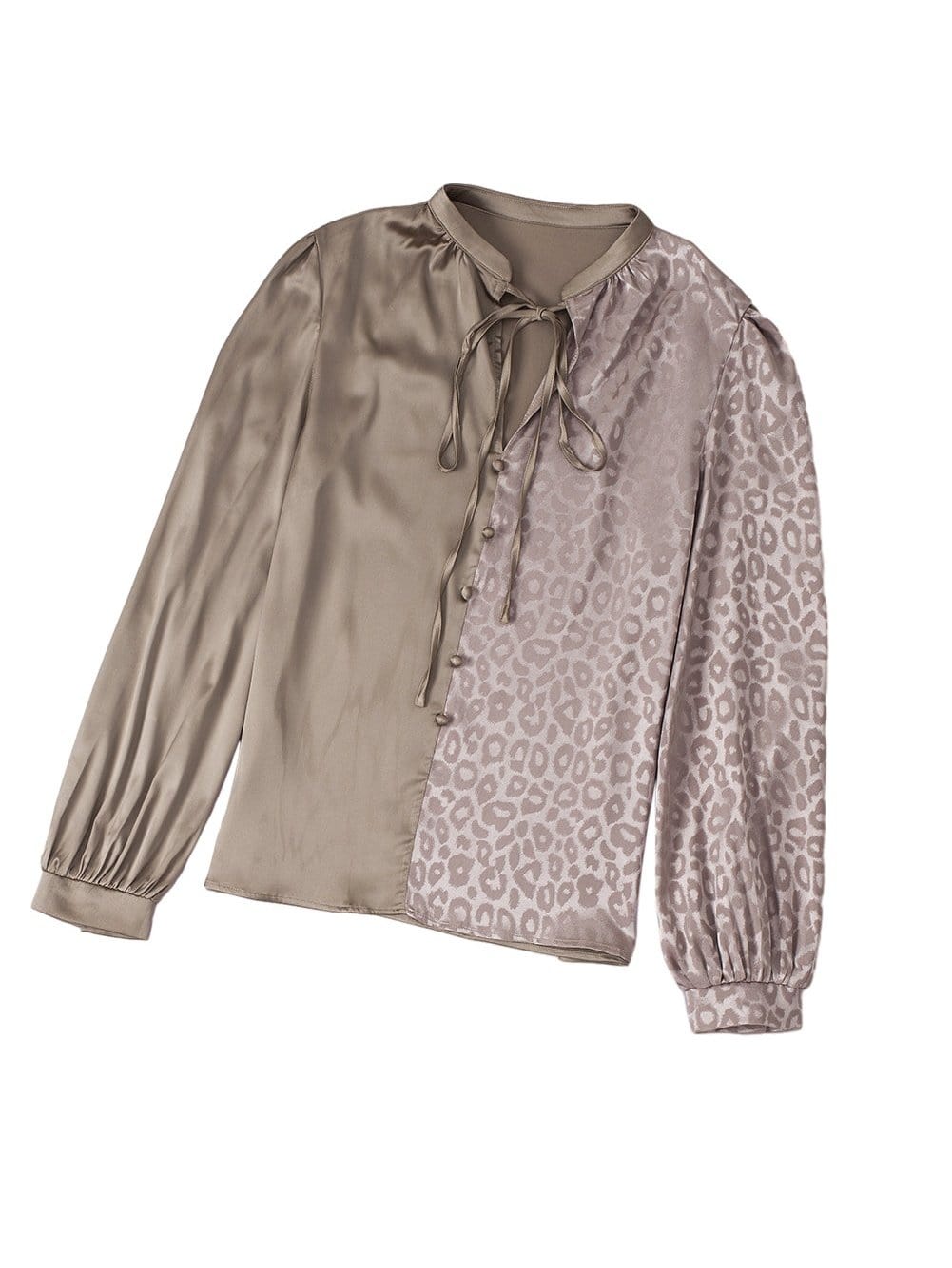 Leopard Jacquard Satin Blouse in Light French Beige