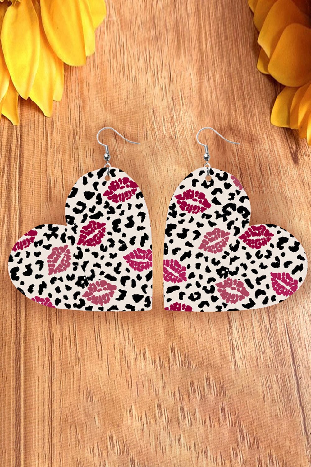 Leopard Kiss Heart Drop Earrings in Black
