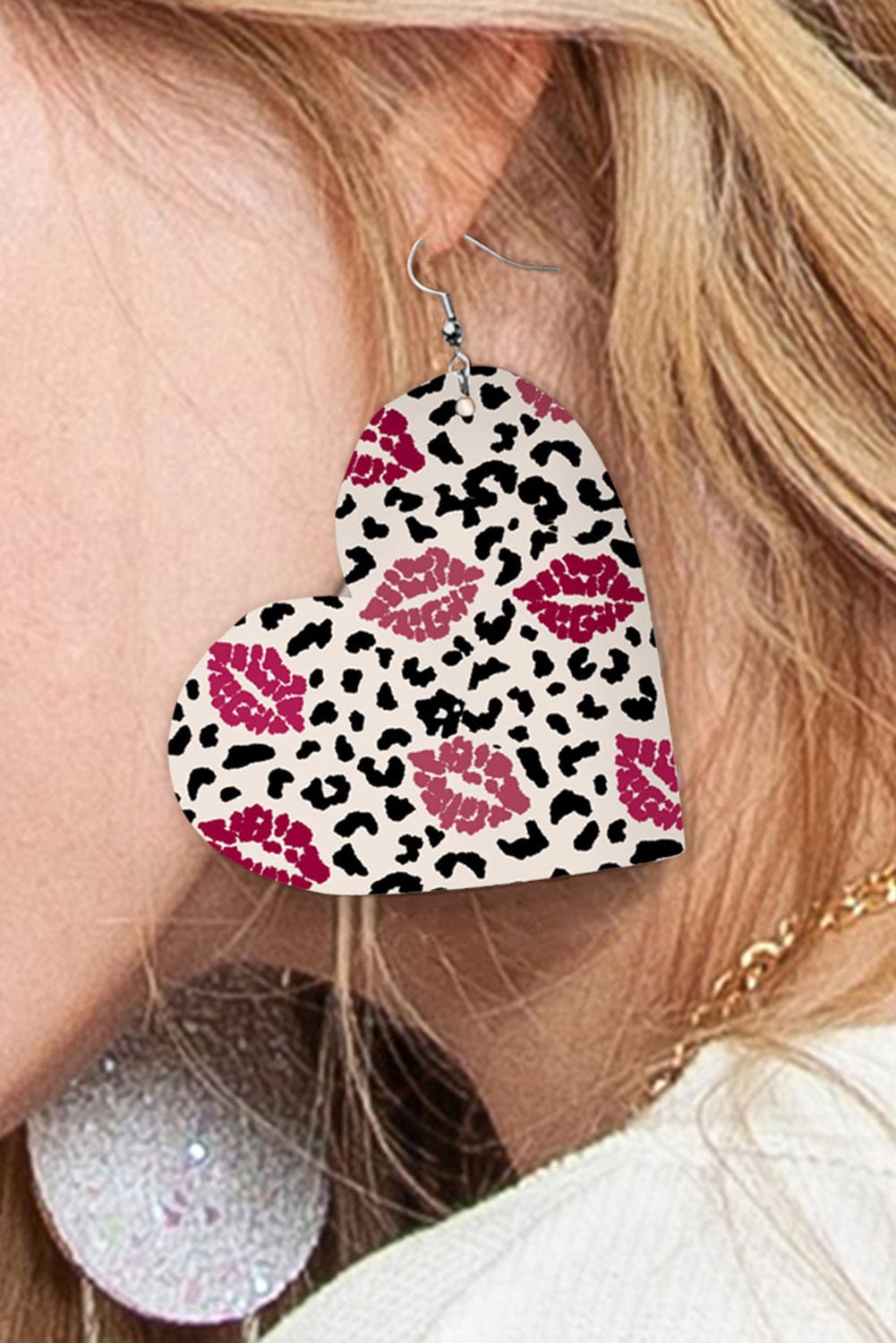 Leopard Kiss Heart Drop Earrings in Black