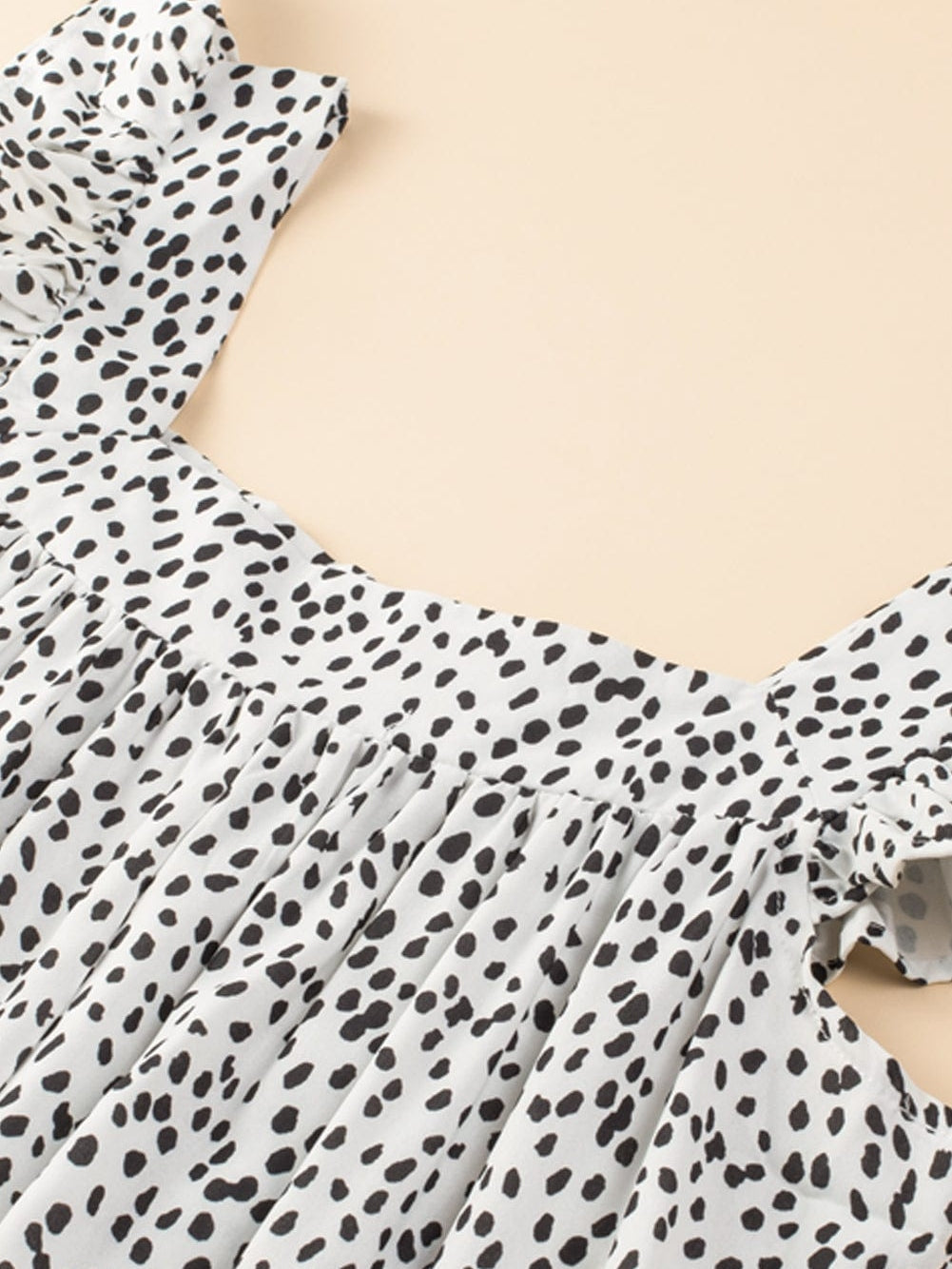Leopard Patchwork Flutter Sleeve Square Neck Mini Dress