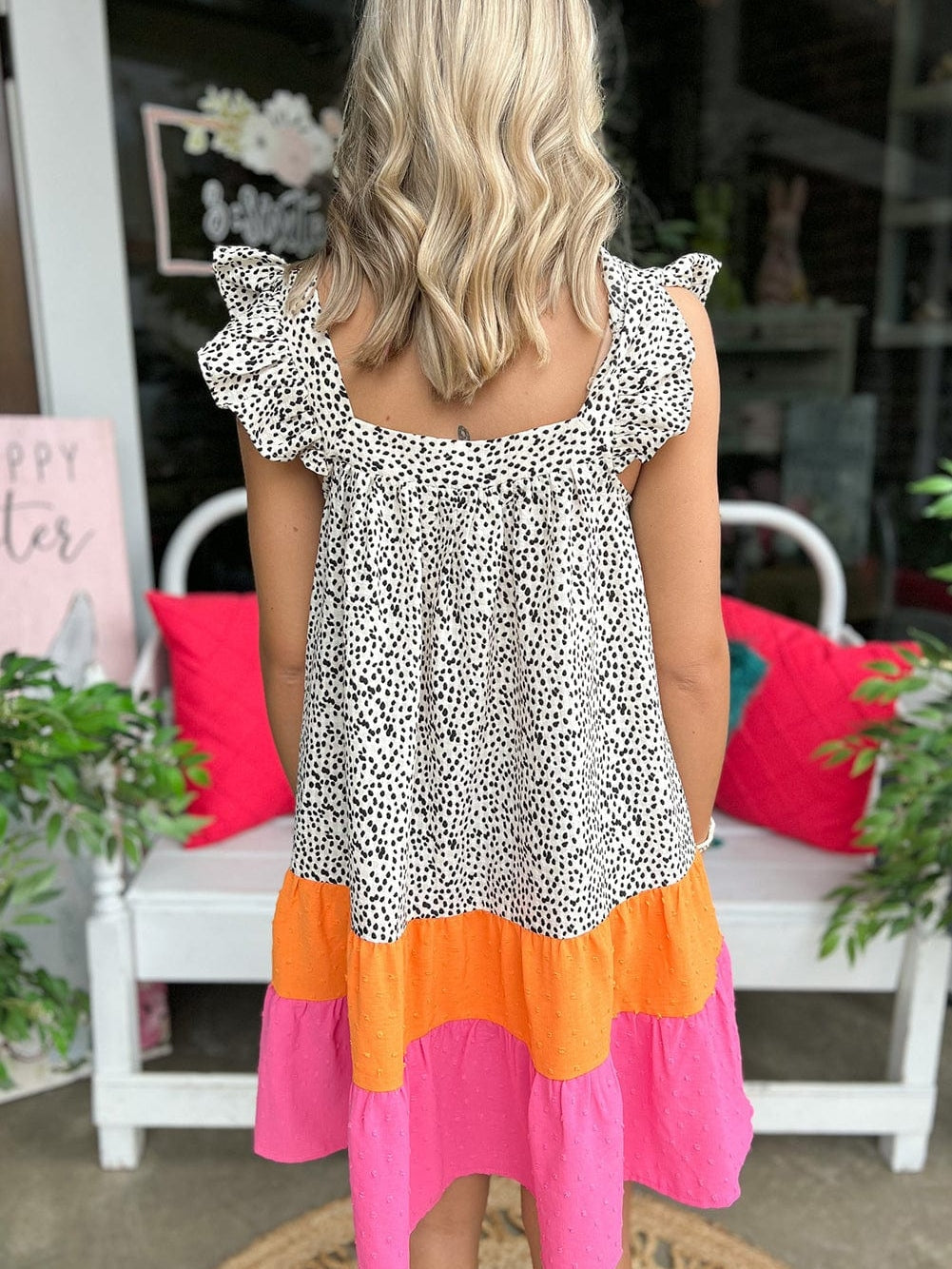 Leopard Patchwork Flutter Sleeve Square Neck Mini Dress