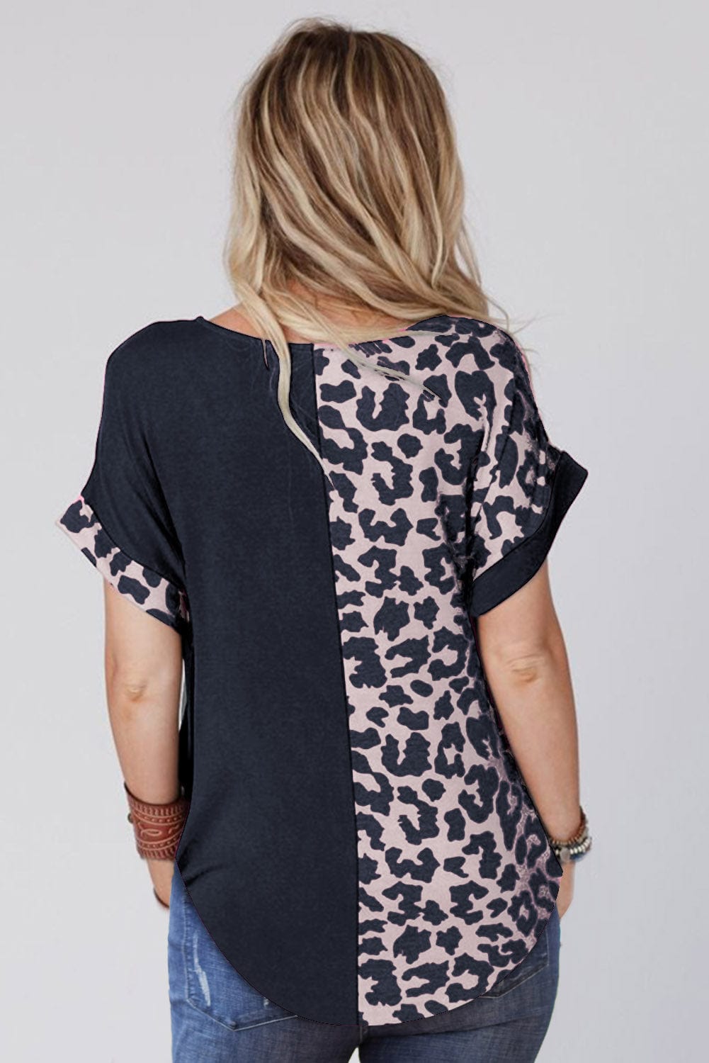Leopard Patchwork Sleeveless Top with Black Trim