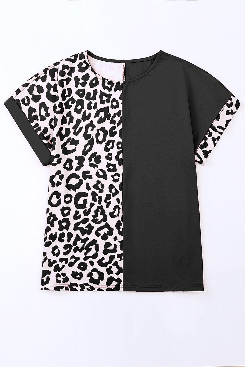 Leopard Patchwork Sleeveless Top with Black Trim