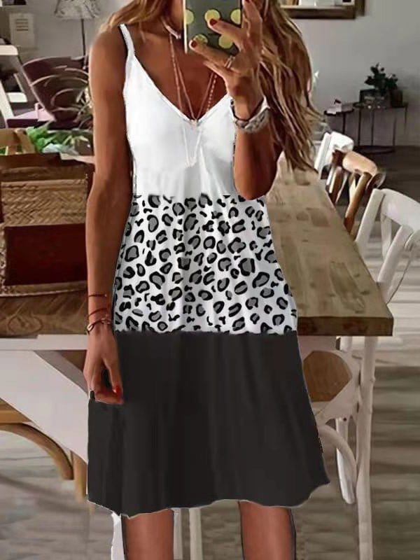 Leopard Print Sling Neck Sleeveless Dress