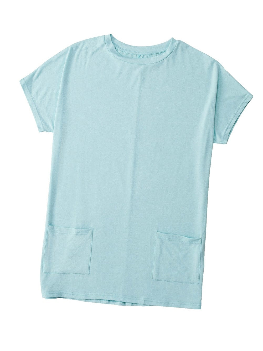 Light Blue Solid Color Tunic Top with Side Pockets