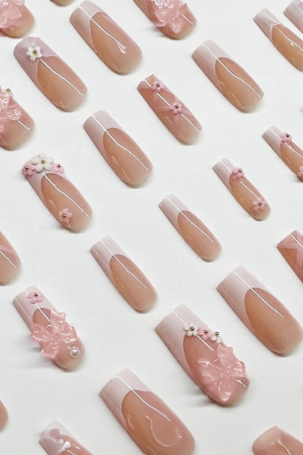 Light Pink French Floral Bowknot Nail Sticker Set