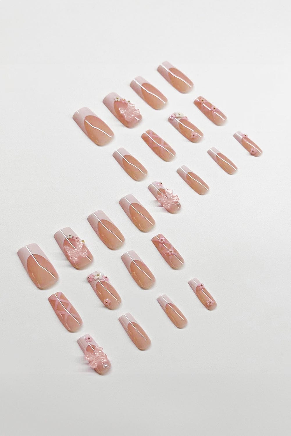 Light Pink French Floral Bowknot Nail Sticker Set