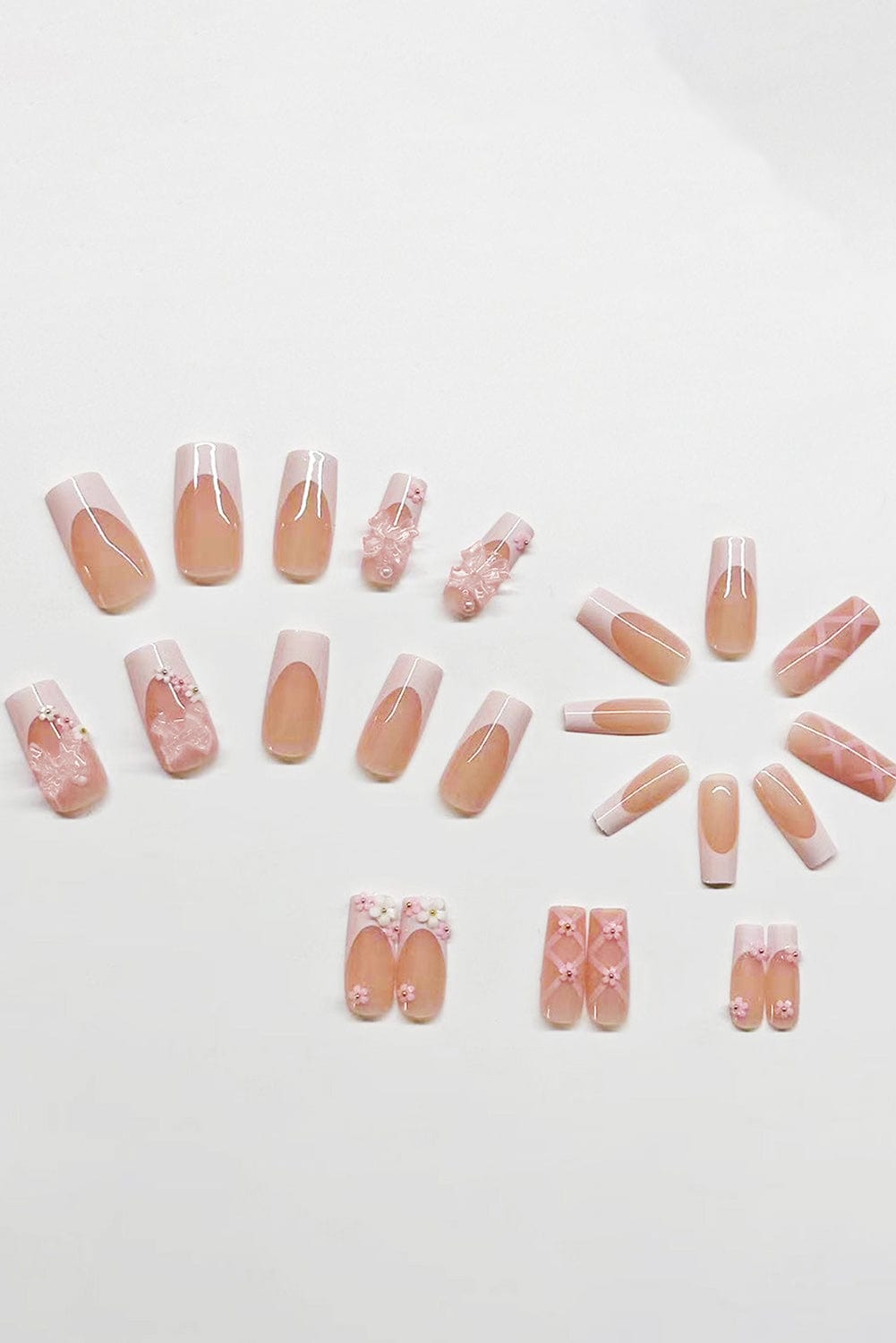 Light Pink French Floral Bowknot Nail Sticker Set