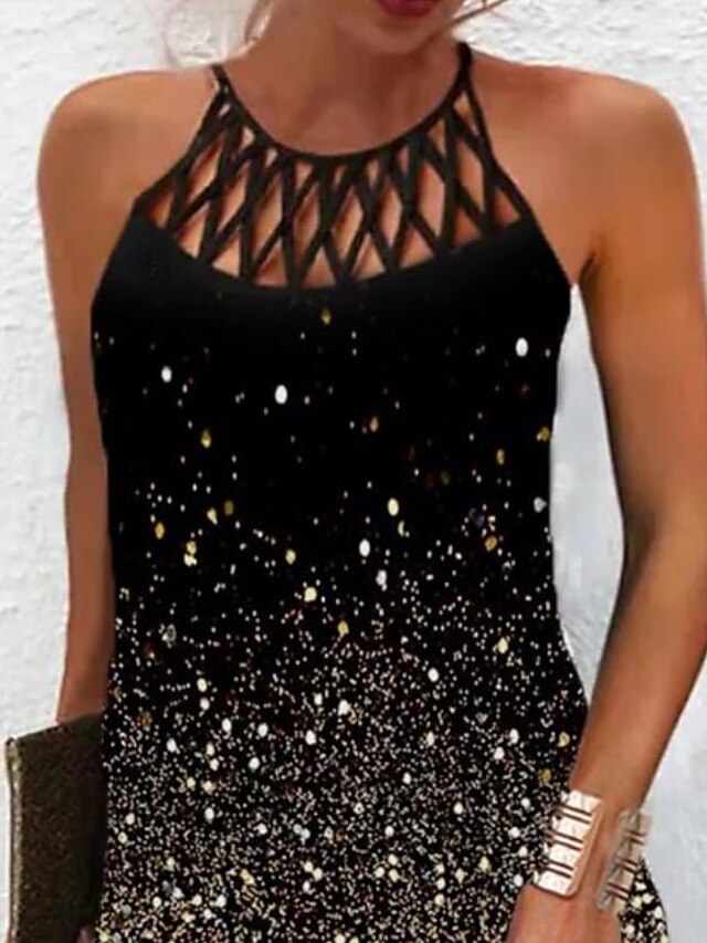 Women's Dress - Casual Dress Mini Dress Black Blue Sleeveless Color Block Print Spring Summer Halter Casual 2023 S M L XL XXL 3XL