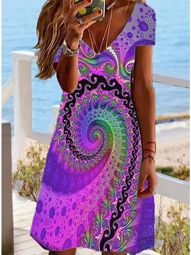 Women's Dress - Casual Dress Summer Dress Print Dress Paisley Print V Neck Mini Dress Tropical Streetwear Outdoor Daily Short Sleeve Regular Fit Yellow Red Blue Summer Spring S M L XL XXL