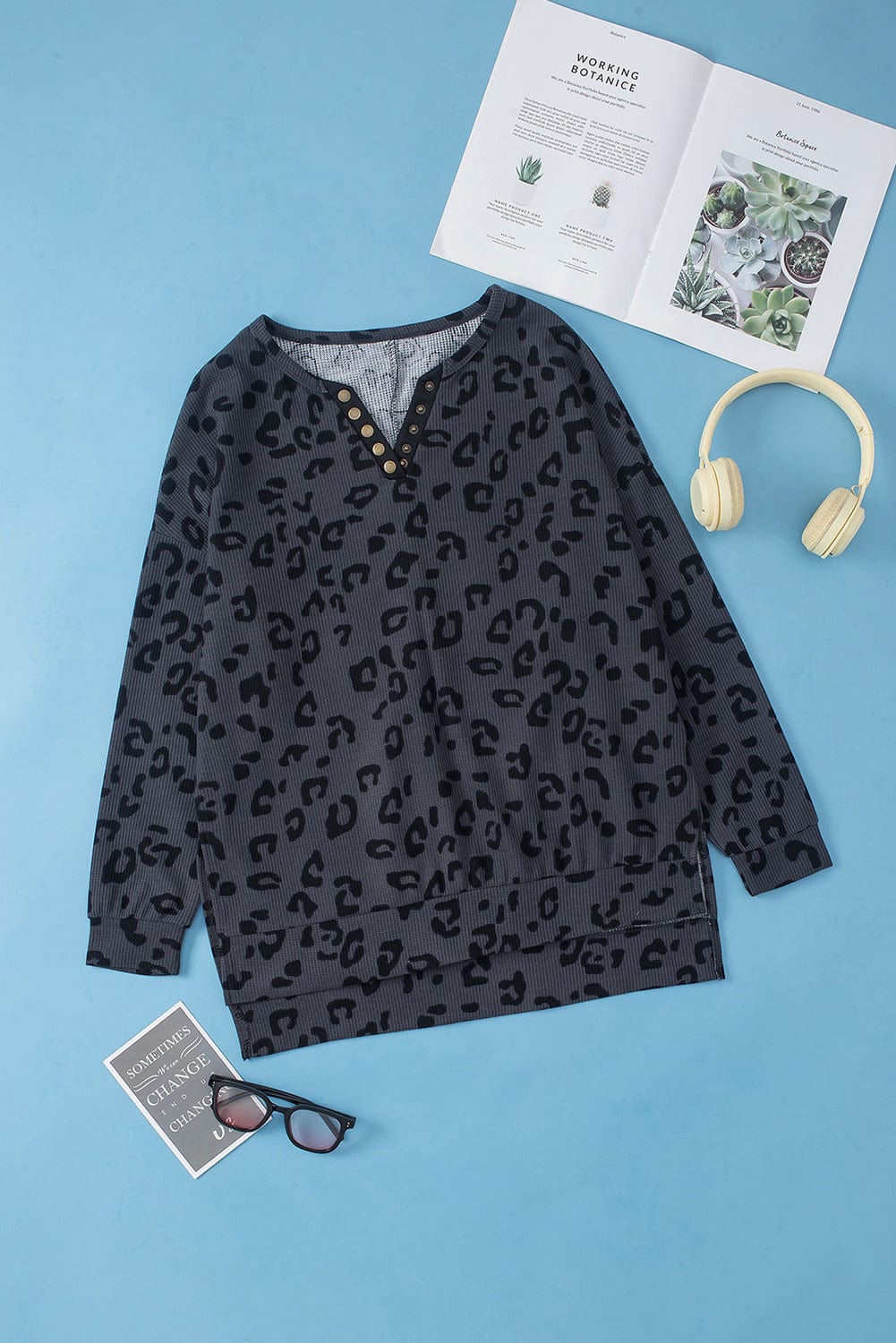 Loose Leopard Print Crew Neck Short Sleeve Dress