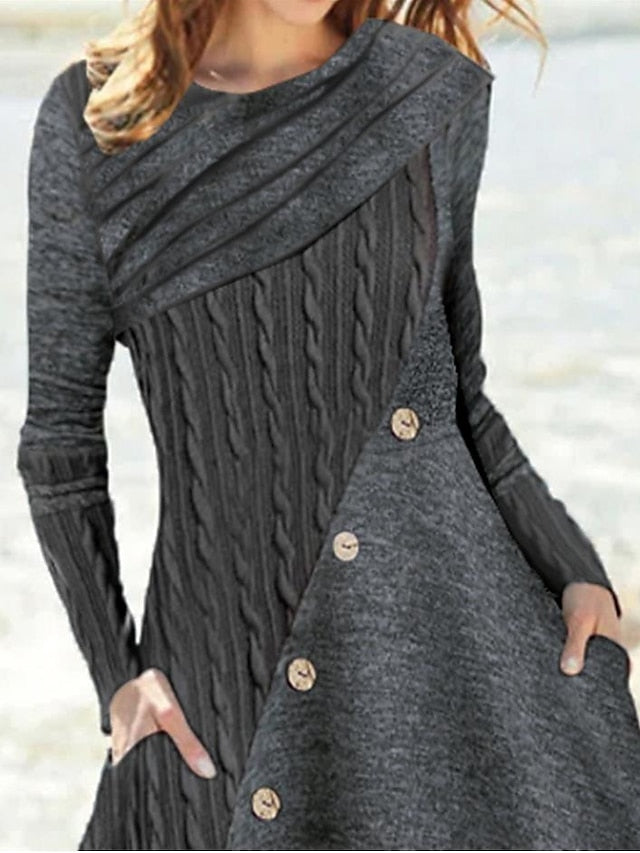 Women's Dress - Sweater Dress Winter Dress Knit Dress Midi Dress Gray Long Sleeve Pure Color Ruched Winter Fall Autumn Crew Neck Stylish Winter Dress Weekend Fall Dress 2023 S M L XL XXL 3XL