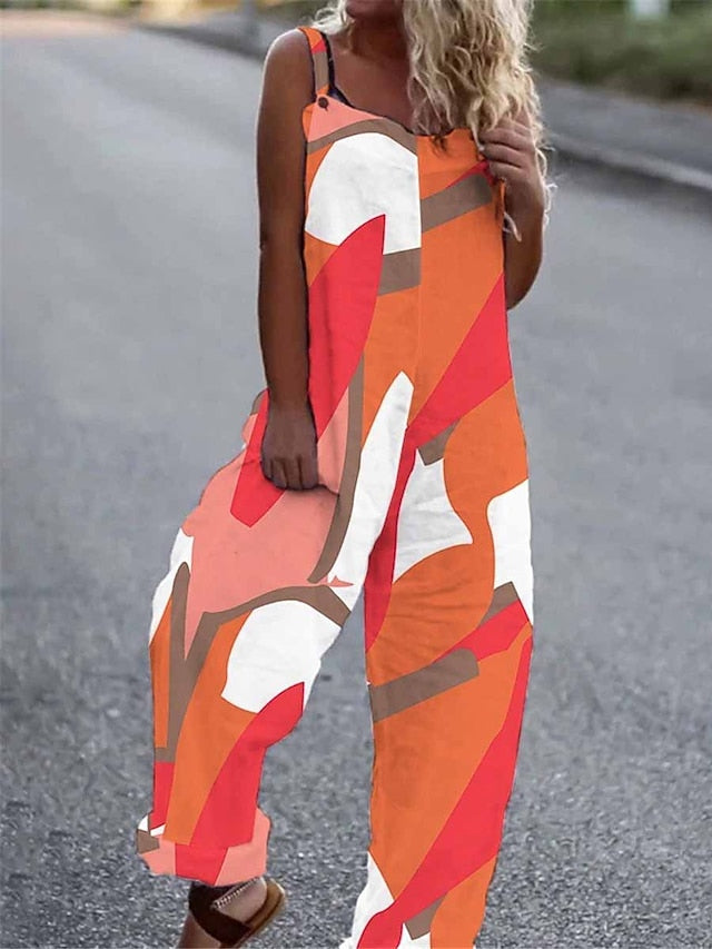 Jumpsuits for Women Summer Overall Pocket Print Floral Square Neck Streetwear Daily Vacation Regular Fit Sleeveless Black White Yellow S M L Summer - LuckyFash™