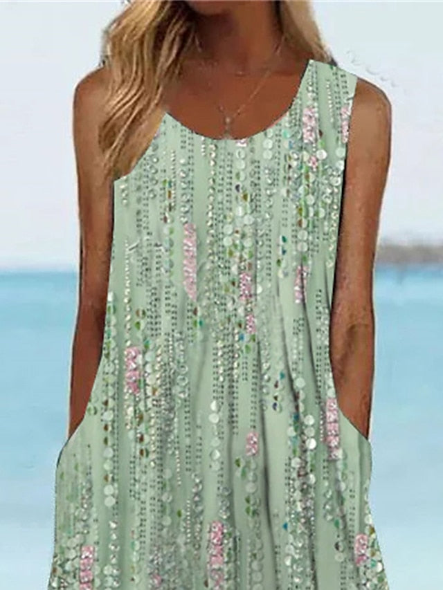Women's Dress - Casual Dress Tank Dress Summer Dress Graphic Floral Ruched Pocket Crew Neck Midi Dress Fashion Modern Outdoor Daily Sleeveless Regular Fit Light Green Blue Brown Summer Spring S M L XL XXL