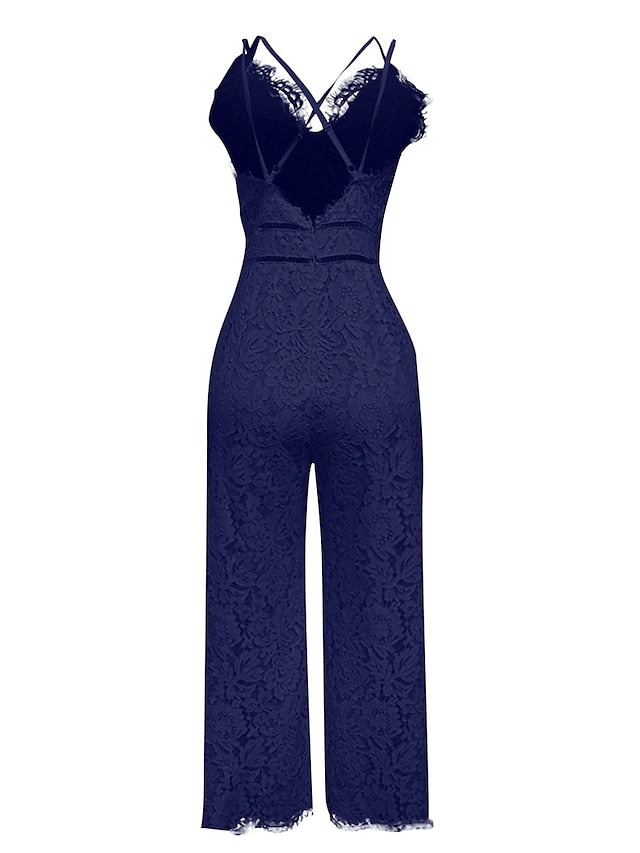 Women‘s Casual Party Street Holiday Deep V 2023 White Black Wine Jumpsuit Solid Color Zipper - LuckyFash™