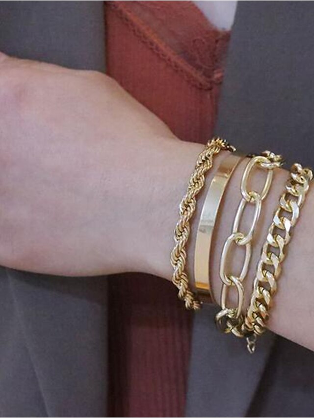 4pcs Women's Bracelet Classic Fashion Punk Personalized Alloy Bracelet Jewelry Silver / Gold For Daily Date - LuckyFash™