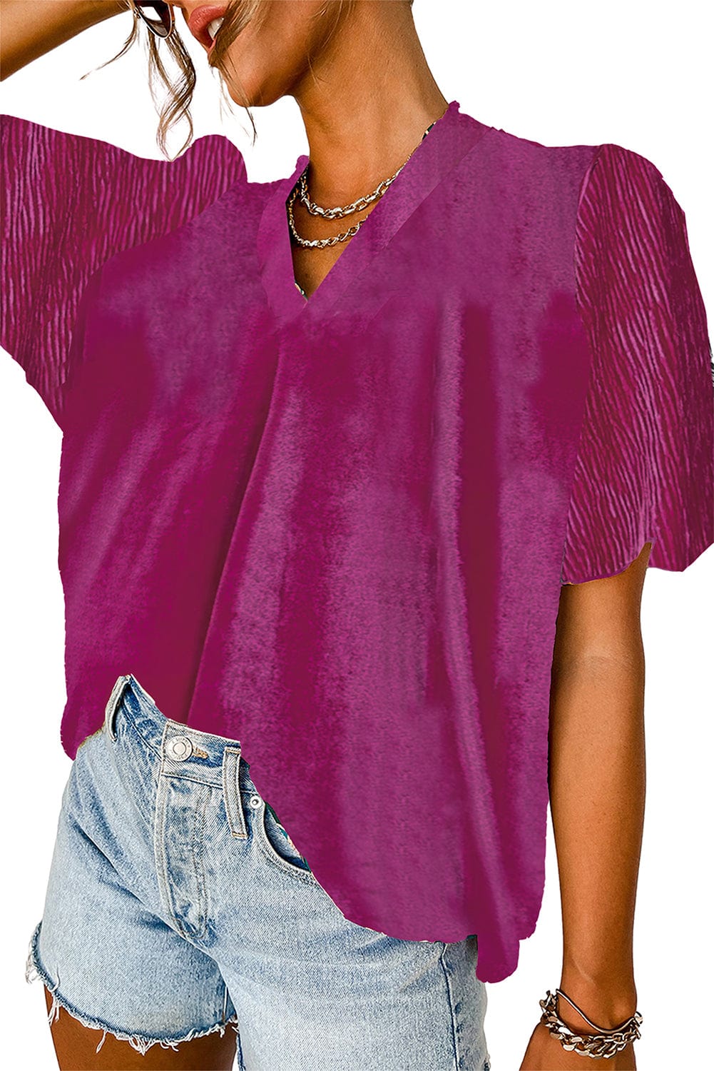 Luxurious Bubble Sleeve Velvet Top in Bright Pink