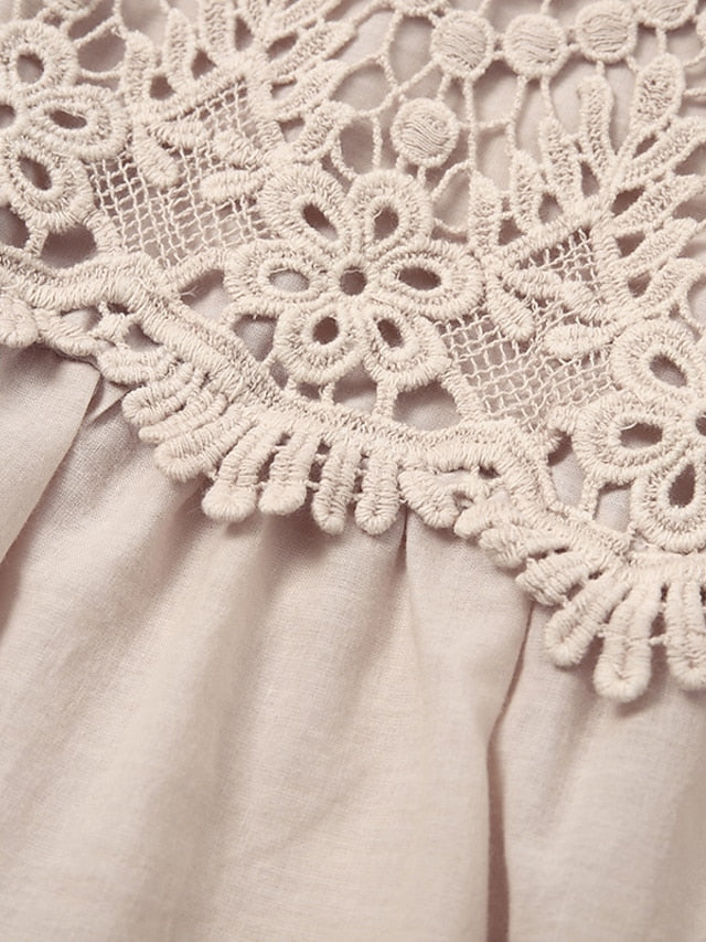 Women's Dress - Casual Dress Lace Dress Summer Dress Plain Lace Hollow Out U Neck Mini Dress Fashion Streetwear Outdoor Daily 3/4 Length Sleeve Loose Fit White Green Apricot Summer Spring S M L XL XXL