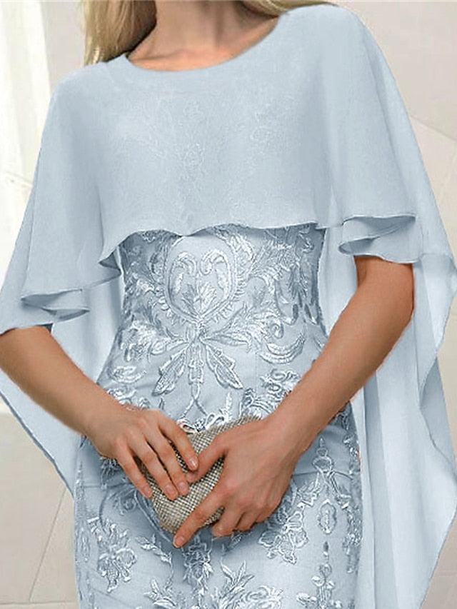Women's Dress - Party Dress Bodycon Sheath Dress Formal Special Occasion Evening Party Midi Dress Party Stylish Crew Neck Half Sleeve Lace Embroidered Light Blue Floral S M L XL 2XL
