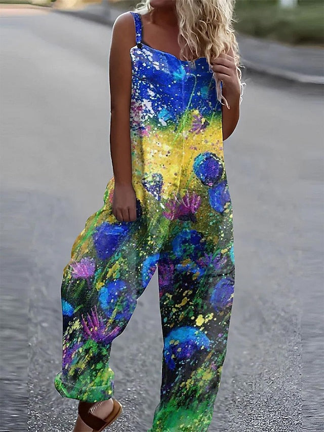Women's Jumpsuit Solid Color Square Neck Holiday Casual Traveling Regular Fit Sleeveless S M L Summer - LuckyFash™
