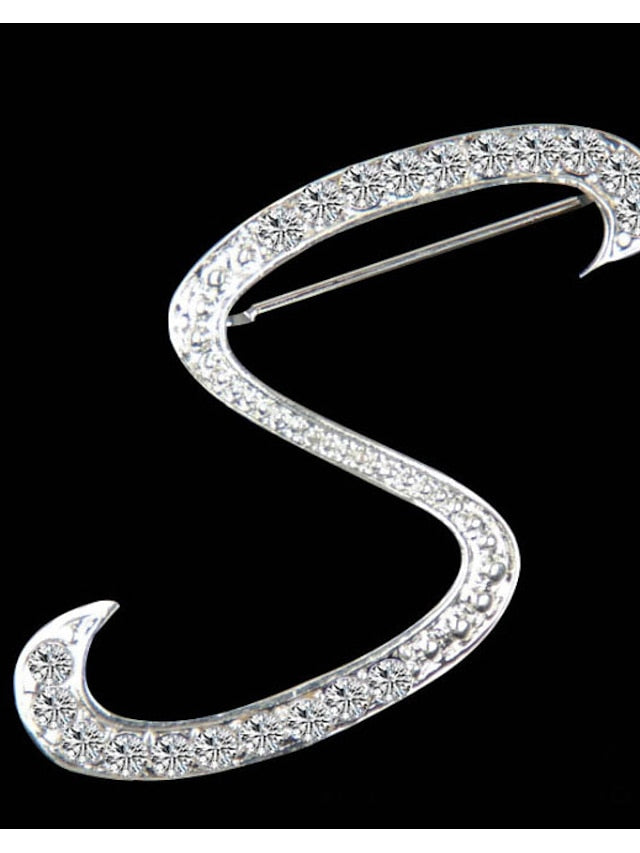 letter brooch pins initial rhinestone brooch for women crafts silvery m - LuckyFash™
