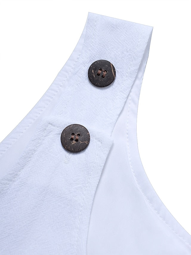 Women's Dress - Cotton Linen Dress Casual Dress Shift Dress Mini Dress Cotton Modern Casual Daily Vacation U Neck Hollow Out Button Sleeveless Summer Spring 2023 Loose Fit Black White Yellow Pure Color S M L