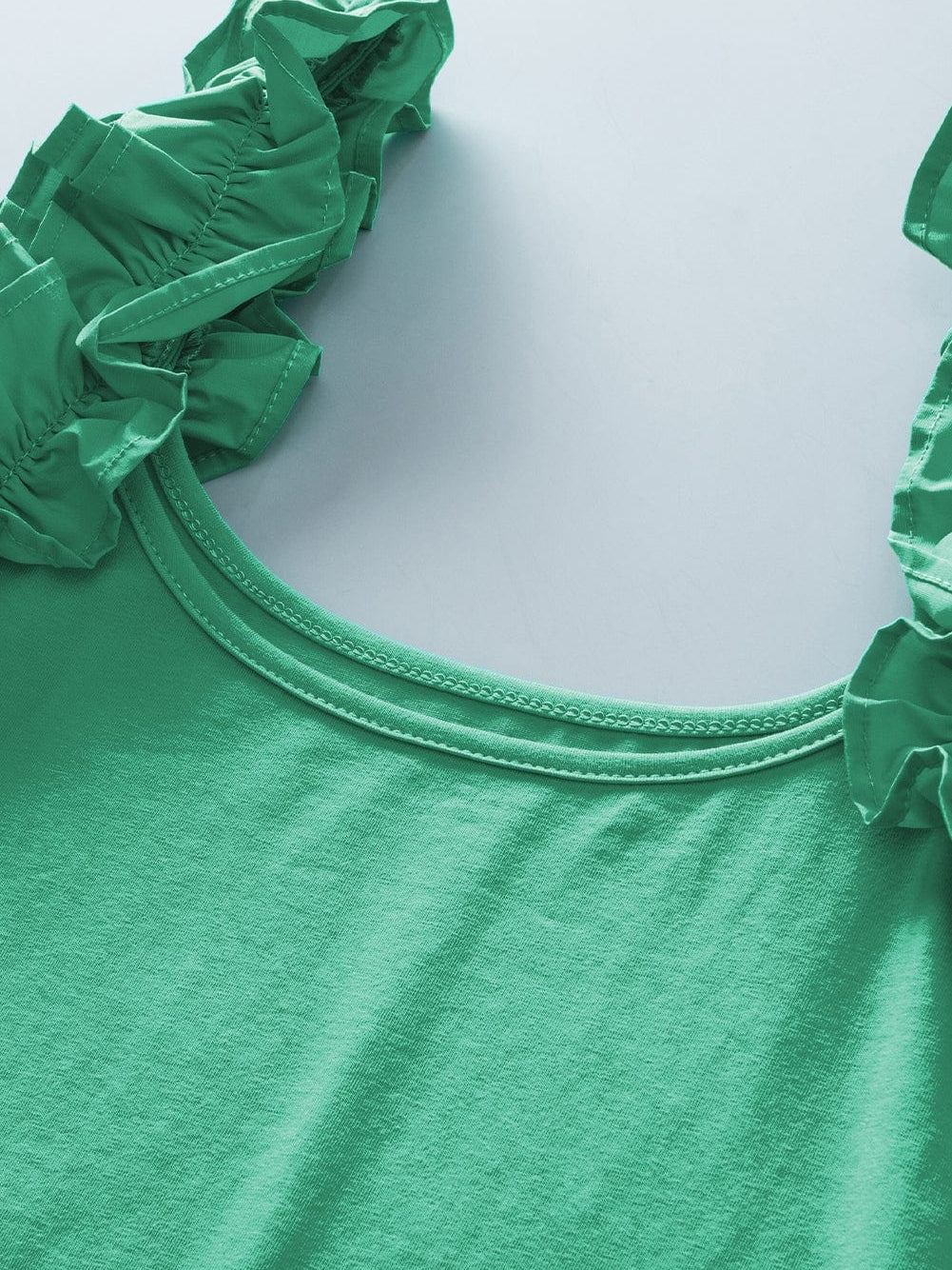 Mint Green Sleeveless Ruffled Tank Top with U Neckline