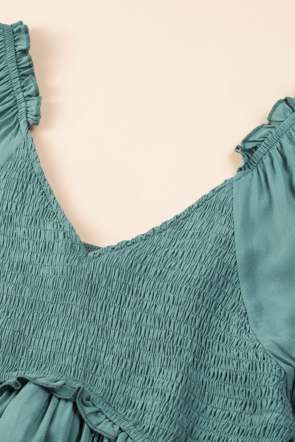 Mist Green Smocked Ruffle Sleeve A-Line Mini Dress