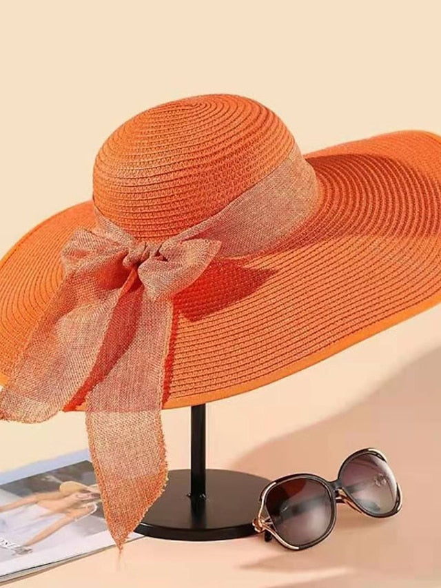 Ladies Summer Ribbon Hats Elegant Straw Hats For Women Beach Seaside Vacation Foldable Sun Hat Sun Floppy Visor - LuckyFash™