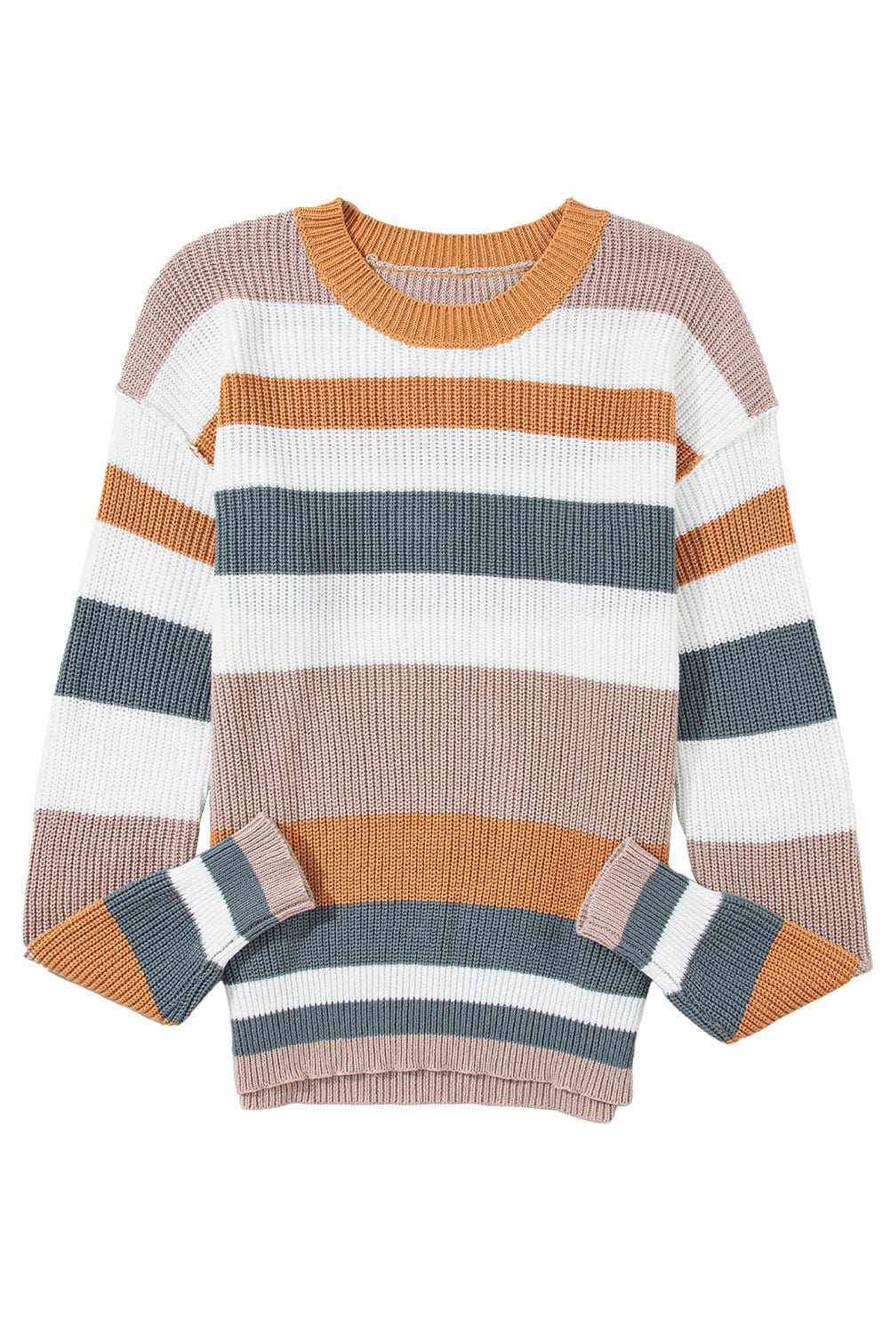 Multicolor Striped Round Neck Long Sleeve T-Shirt