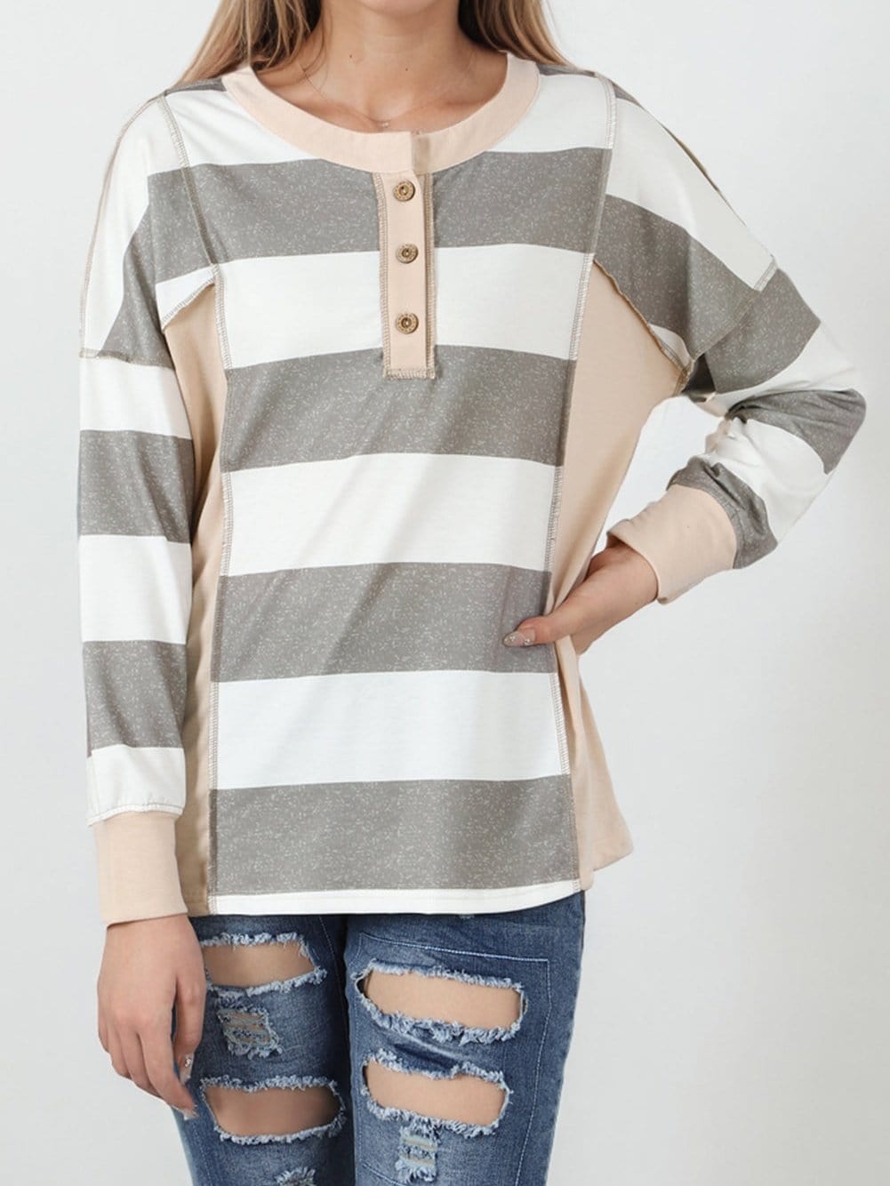 Multicolor Striped Round Neck Long Sleeve T-Shirt