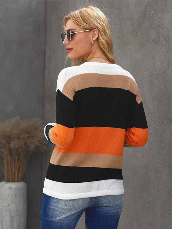 Multicolor Striped Round Neck Long Sleeve T-Shirt