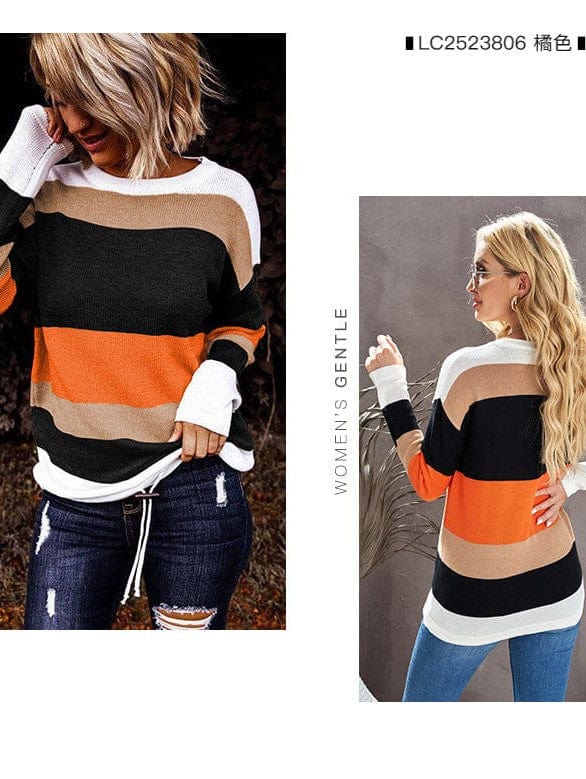 Multicolor Striped Round Neck Long Sleeve T-Shirt