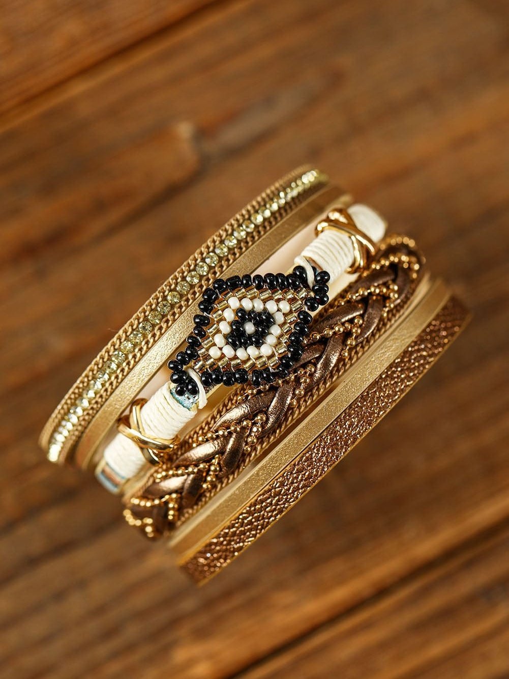 Multicolour Rhinestone Beaded Magnetic Buckle Bracelet