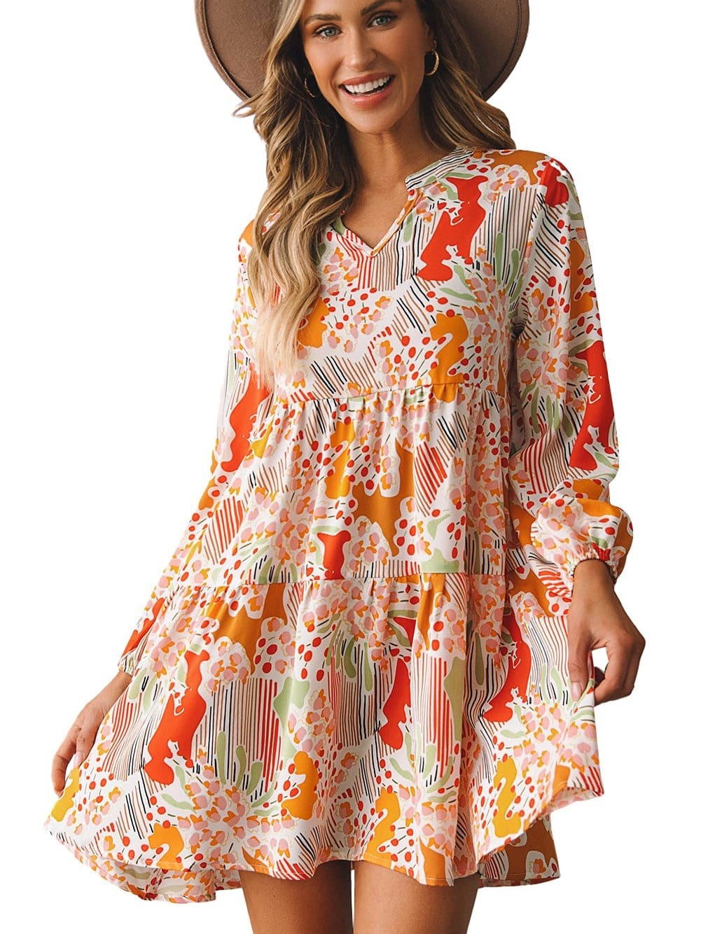 Multicolour V-Neck Lace Detail Summer Shift Dress