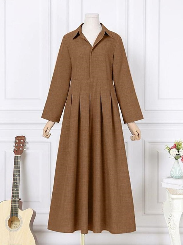 Women's Dress - Shirt Dress Work Dress Formal Dress Maxi long Dress Outdoor Winter Dress Office Polyester Fashion Formal V Neck Lace up Ruched Long Sleeve Summer Spring Fall 2023 Regular Fit Black Camel Gray