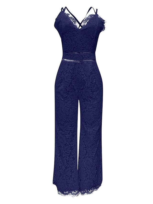 Women‘s Casual Party Street Holiday Deep V 2023 White Black Wine Jumpsuit Solid Color Zipper - LuckyFash™