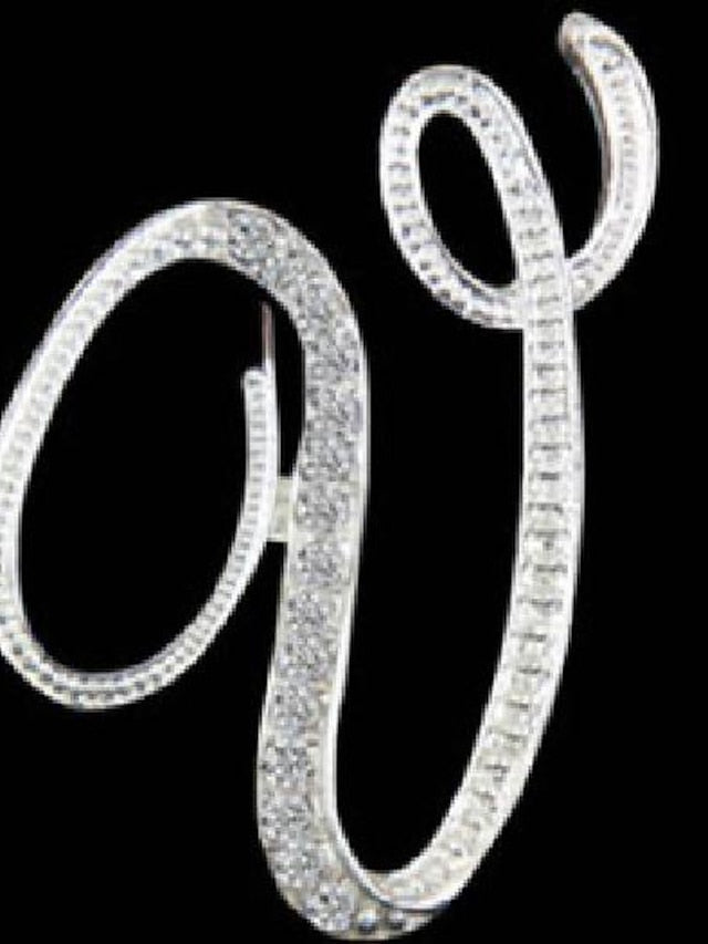 letter brooch pins initial rhinestone brooch for women crafts silvery m - LuckyFash™