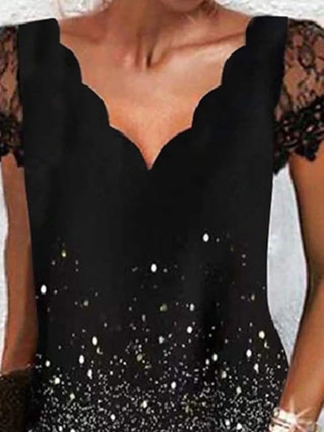 Women's Dress - Casual Dress Shift Dress Mini Dress Gold Short Sleeve Animal Print Spring Summer V Neck Fashion Daily Weekend Loose Fit 2023 S M L XL XXL 3XL 4XL 5XL
