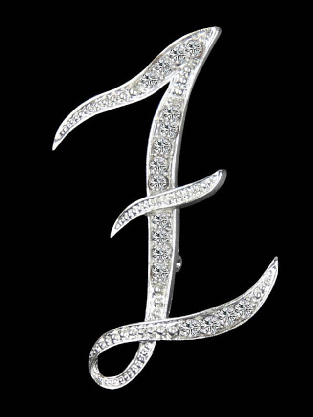 letter brooch pins initial rhinestone brooch for women crafts silvery m - LuckyFash™