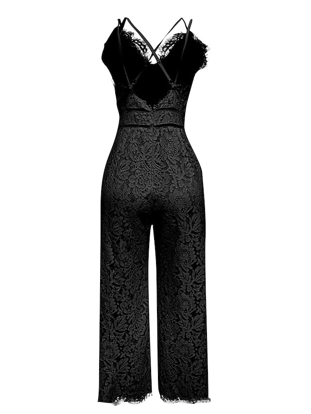 Women‘s Casual Party Street Holiday Deep V 2023 White Black Wine Jumpsuit Solid Color Zipper - LuckyFash™
