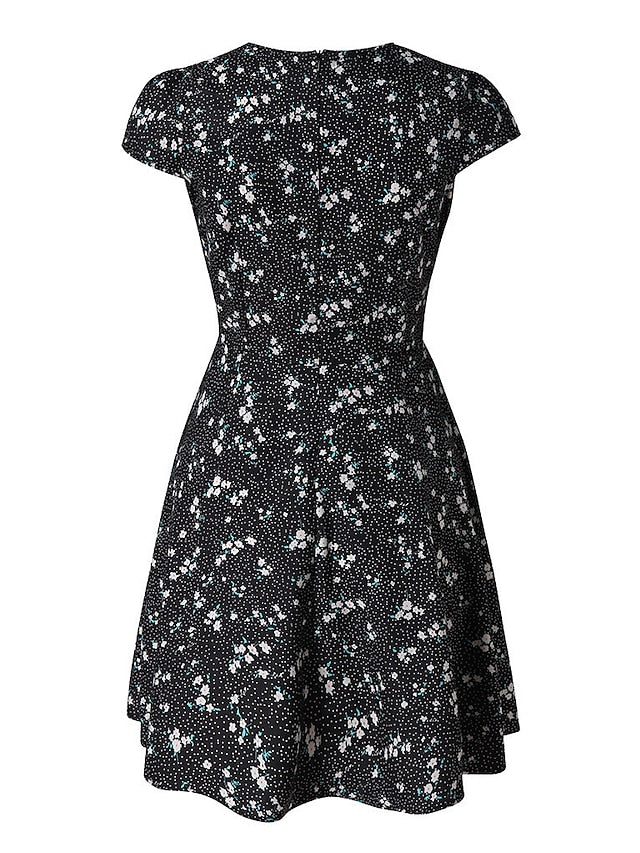 Women's Dress - Casual Dress Floral Dress Mini Dress Black Navy Blue Short Sleeve Floral Print Summer Spring V Neck Fashion Vacation 2023 S M L XL