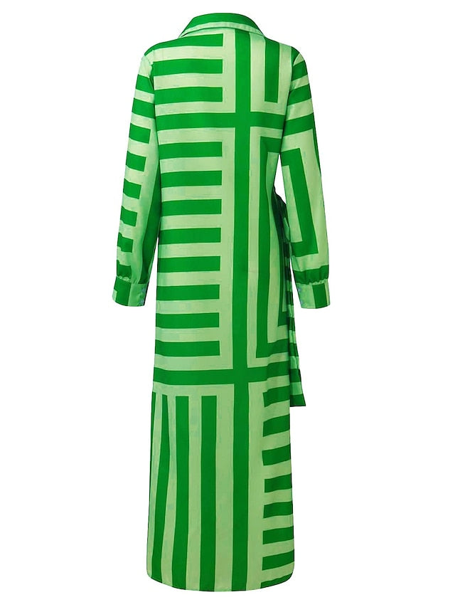 Women's Dress - Shirt Dress Bodycon Wrap Dress Maxi long Dress Outdoor Daily Polyester Fashion Boho Shirt Collar Ruched Split Long Sleeve Summer Fall Spring 2023 Regular Fit Purple Orange Green