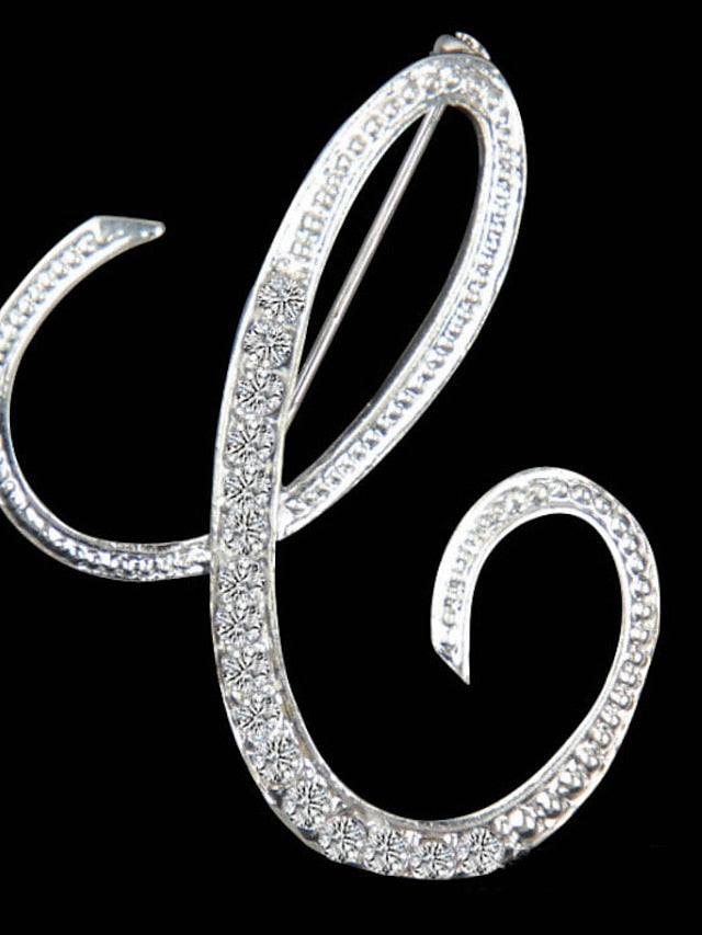 letter brooch pins initial rhinestone brooch for women crafts silvery m - LuckyFash™