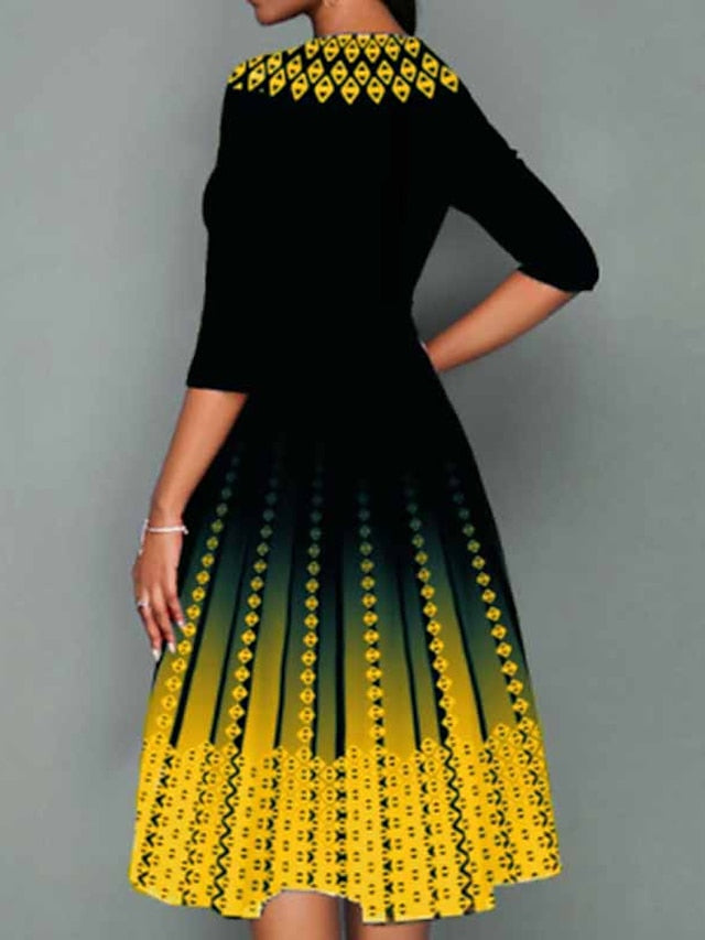 Women's Dress - Work Dress Swing Dress Church Dress Midi Dress Red Royal Blue Blue 3/4 Length Sleeve Print Print Summer Spring Crew Neck Elegant 2023 S M L XL XXL 3XL 4XL 5XL