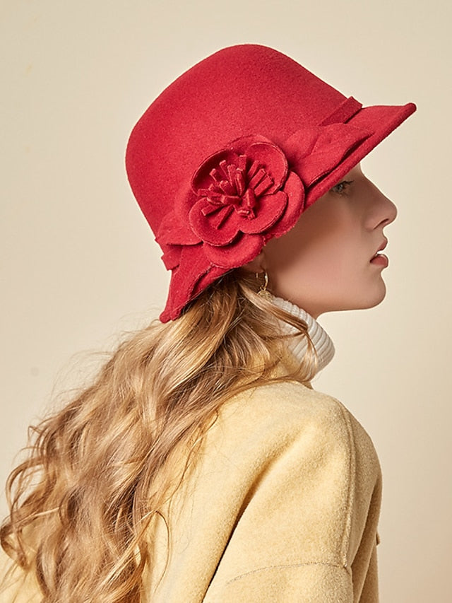 Women's Party Hat Party Wedding Special Occasion Flower Flower Wine Black Hat Red Fall Winter Spring Holiday - LuckyFash™